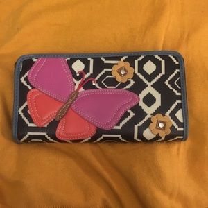 Relic wallet , butterfly and flowers appliqué